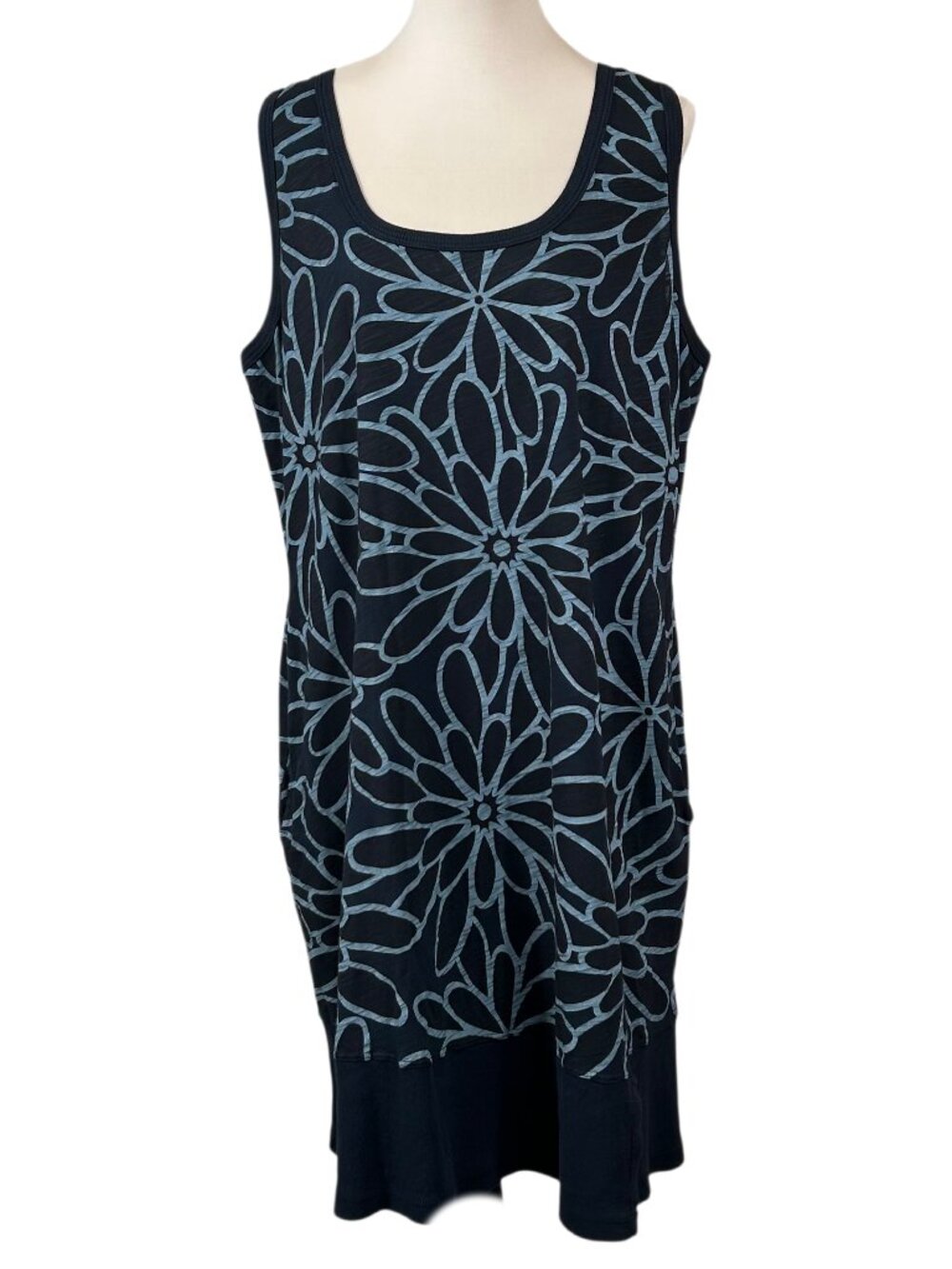Icantoo NWT Black Floral Sleeveless Cotton Tank Dress Size XL